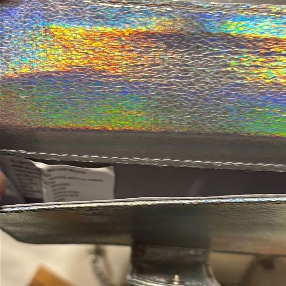 Silver Iridescent Clutch with Chain Strap - Picture 6 of 8